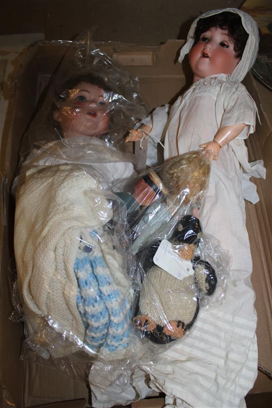 Simon Halbig bisque head doll, 126/42, Heinrich Handwercke doll, 6.5, novelty Pierrot matchbox doll etc (Q, faults)
